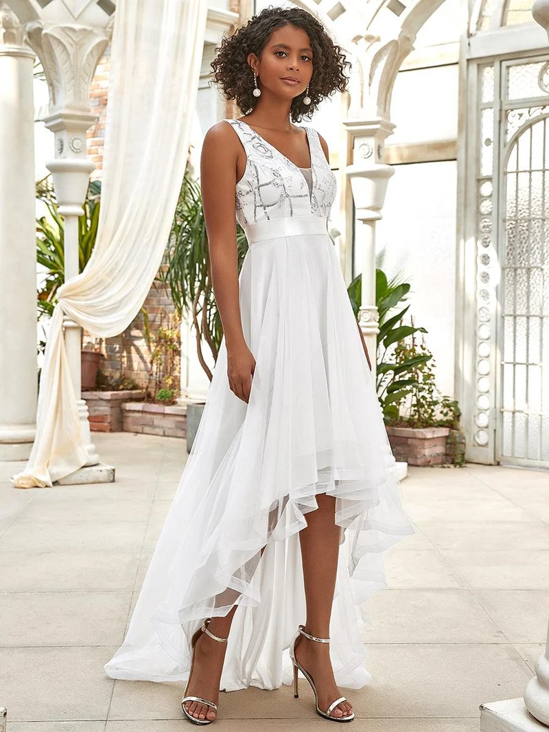ever SASHIA|Robe de Cocktail en Tulle à Paillettes Haut Bas Ourlet Asymétrique(Vente finale)