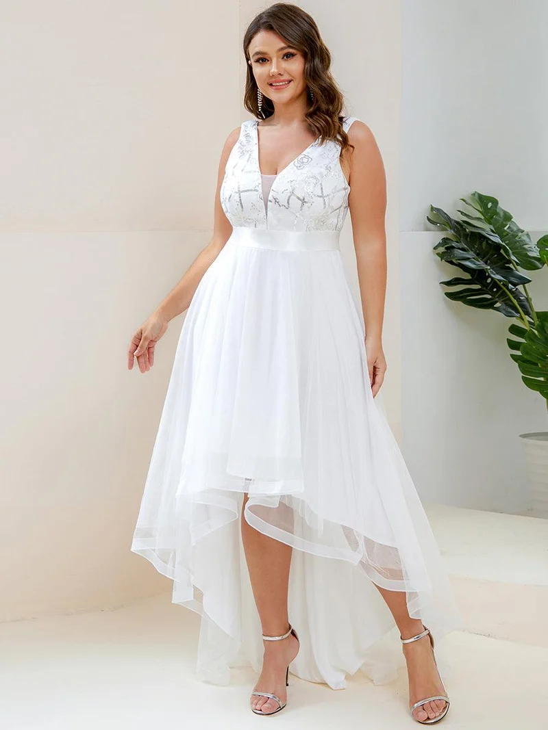 ever SASHIA|Robe de Cocktail en Tulle à Paillettes Haut Bas Ourlet Asymétrique(Vente finale)