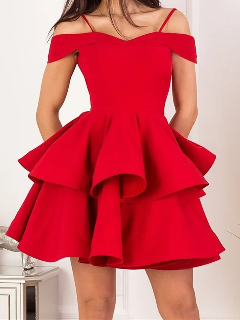 Robe de bal élégante à épaules dénudées, bleu marine et rouge, pour les soirées de rentrée et les fêtes