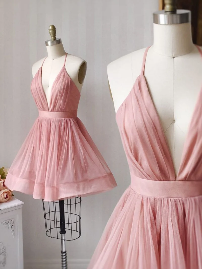 Robe de bal courte rose/violette élégante à col en V, robe de soirée élégante pour les retrouvailles et les remises de diplômes