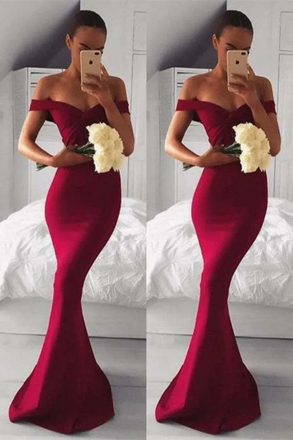 Robe de bal sirène bordeaux élégante à épaules dénudées pour occasions spéciales
