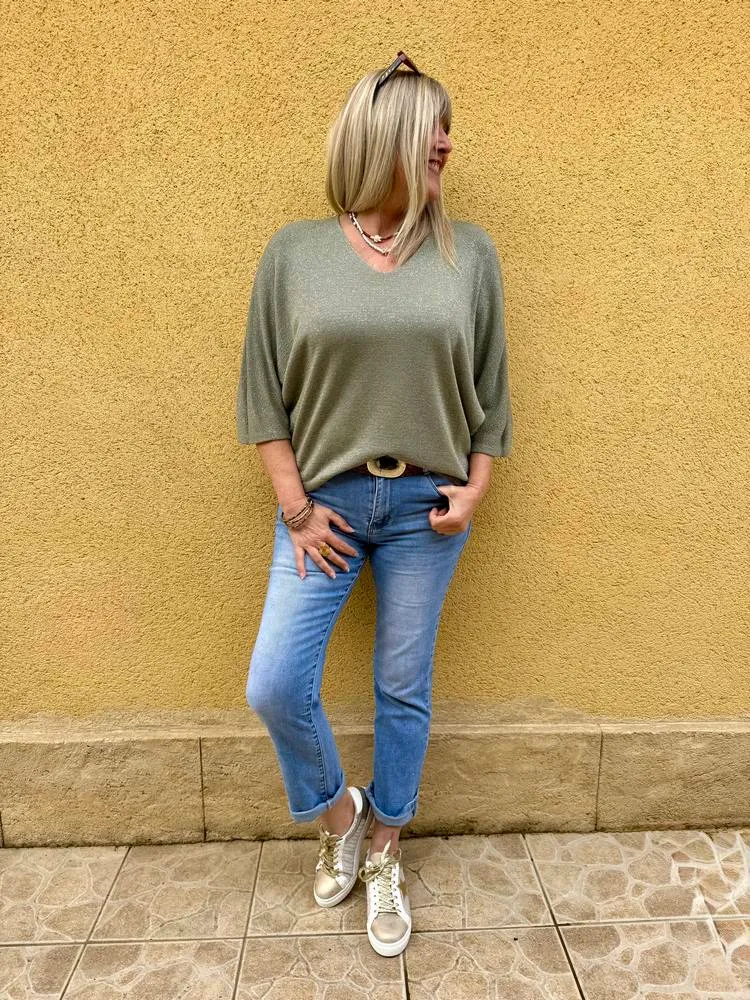 Pull brillant Sylvio kaki