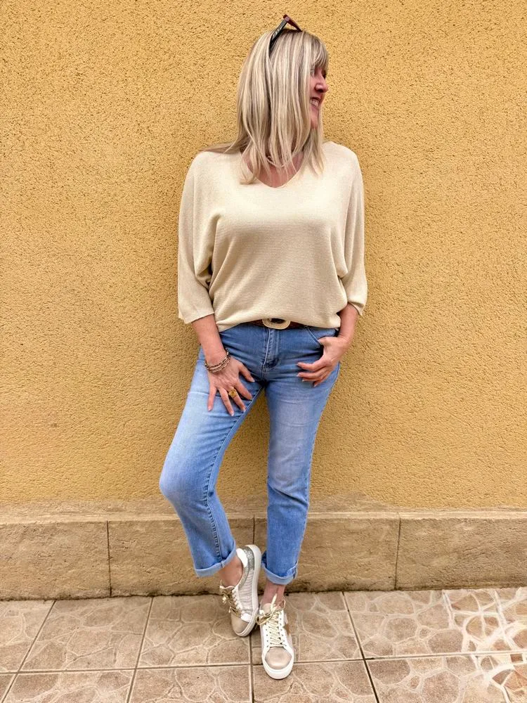 Pull brillant Sylvio beige doré