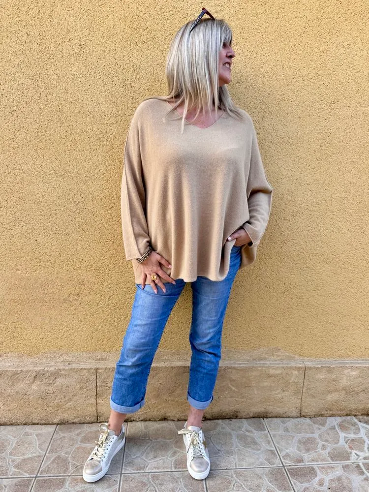 Pull méga loose Pablo camel clair