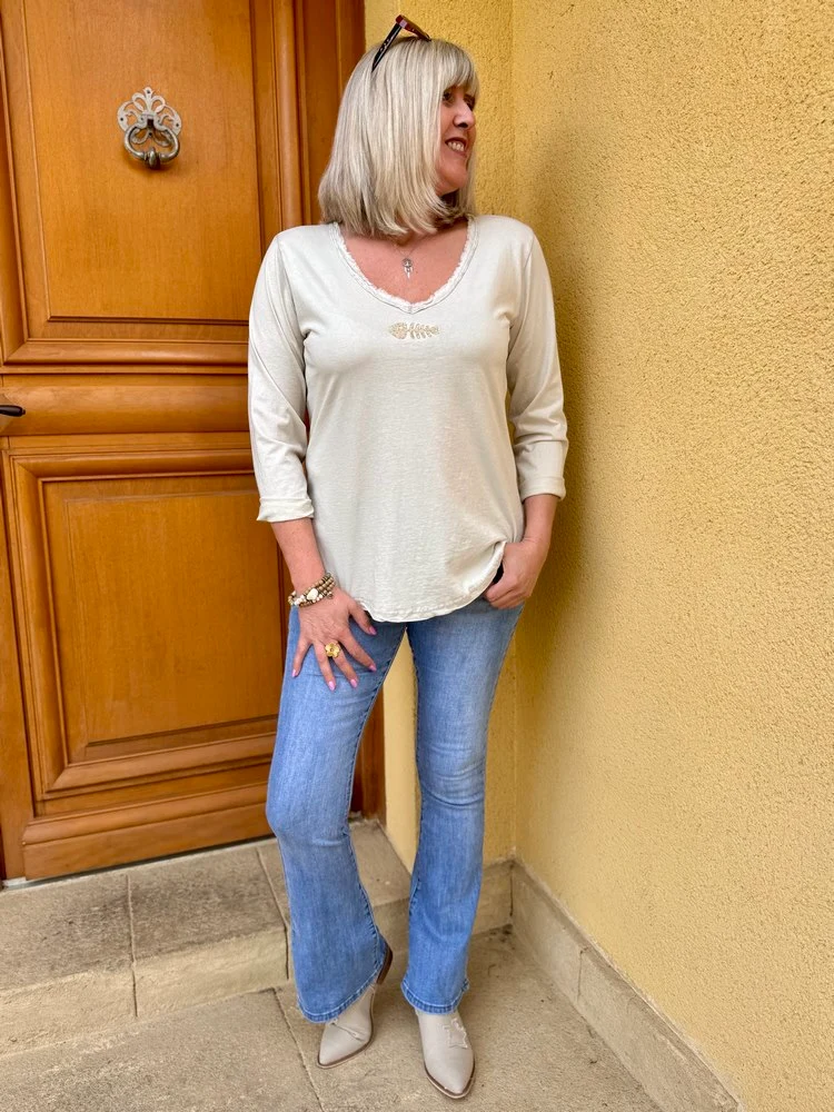 Teeshirt manches longues Poisson beige