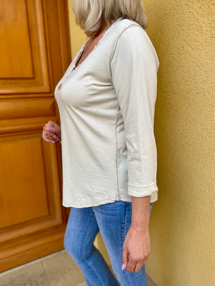 Teeshirt manches longues Poisson beige