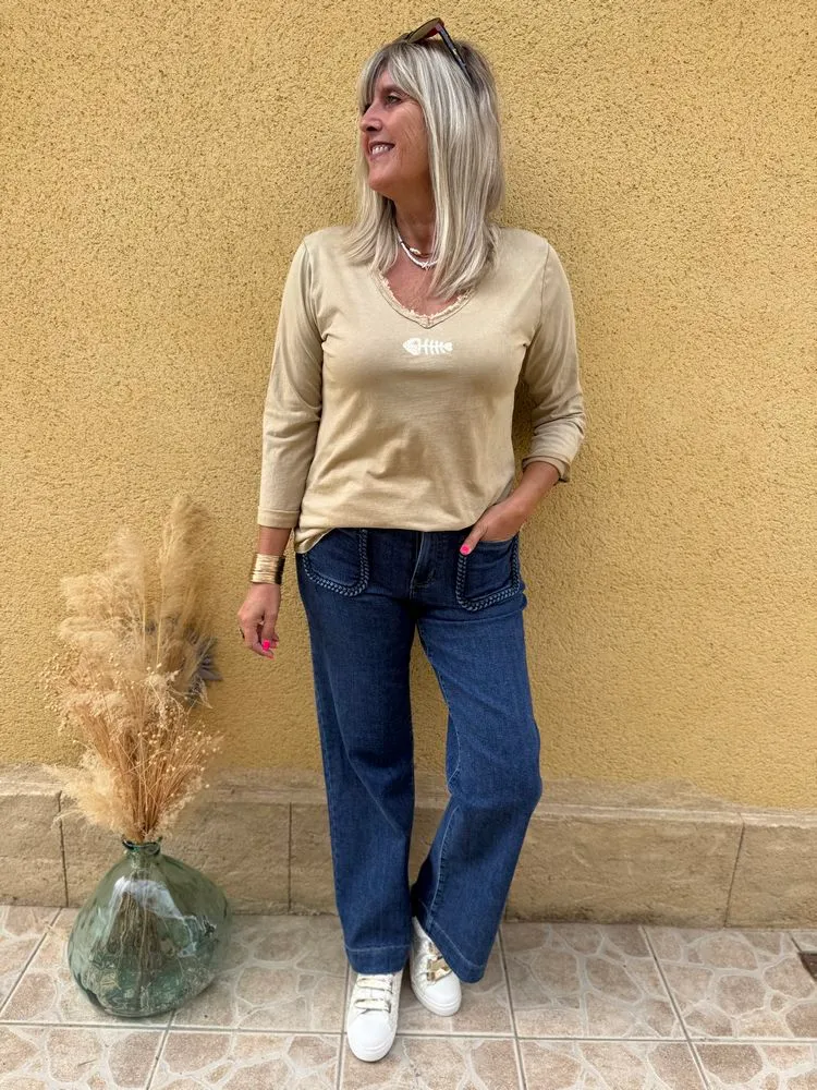 Teeshirt manches longues Poisson camel