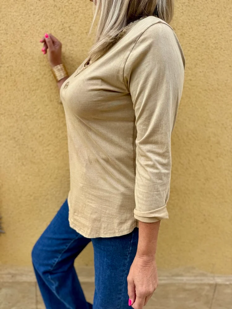 Teeshirt manches longues Poisson camel