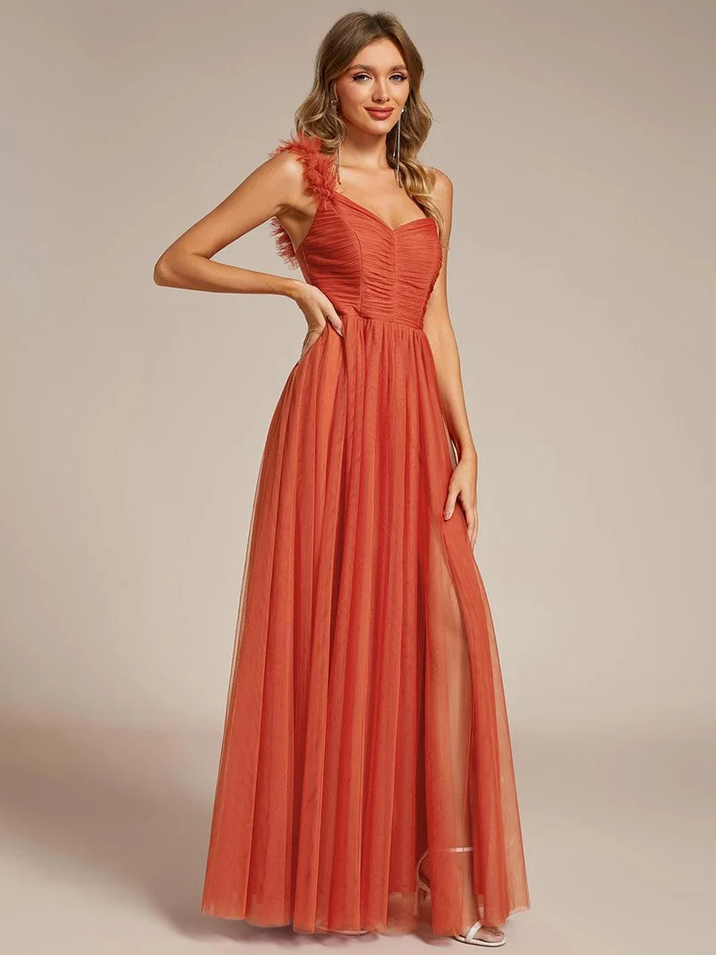 ever CLOE|Robe demoiselle d'honneur à une épaule appliquée en tulle avec une fente haute