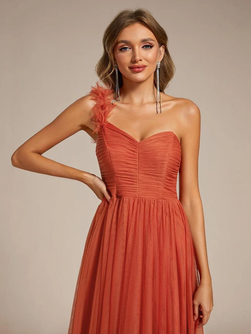 ever CLOE|Robe demoiselle d'honneur à une épaule appliquée en tulle avec une fente haute