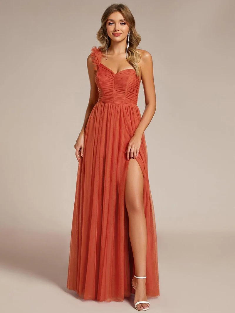 ever CLOE|Robe demoiselle d'honneur à une épaule appliquée en tulle avec une fente haute