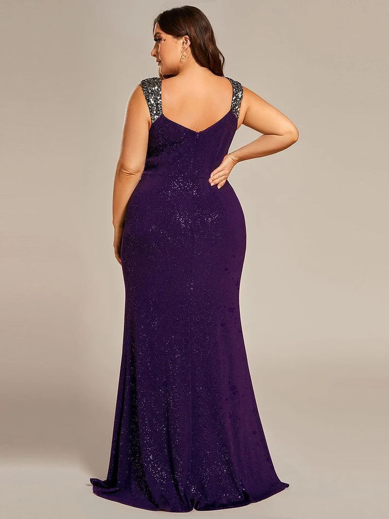 pretty NOIRE|Robe de soirée élégante à col en V à sequins de grande taille