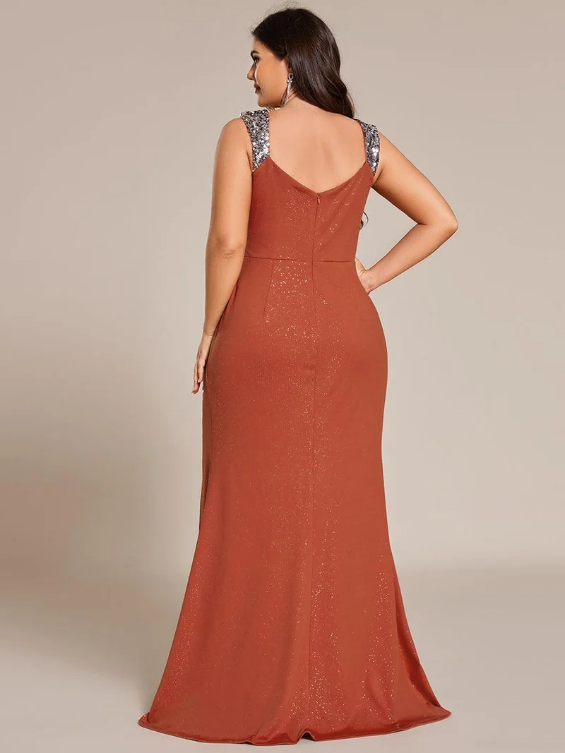 pretty NOIRE|Robe de soirée élégante à col en V à sequins de grande taille