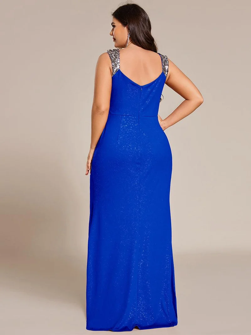 pretty NOIRE|Robe de soirée élégante à col en V à sequins de grande taille