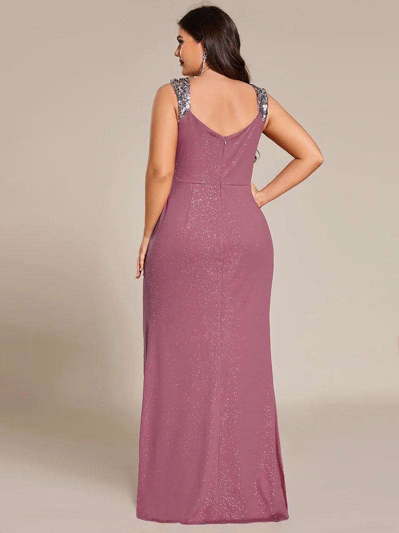 pretty NOIRE|Robe de soirée élégante à col en V à sequins de grande taille
