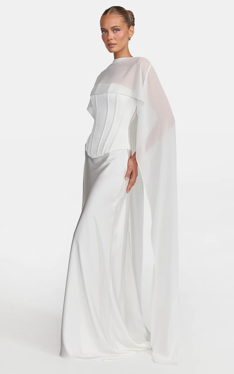 Carrie Top - Georgette Overlay Cape Top in White