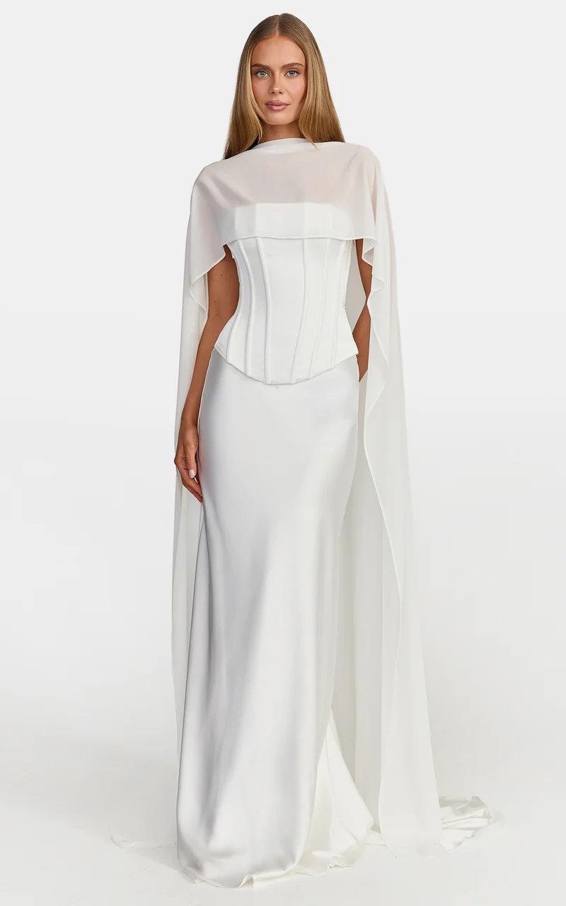 Carrie Maxi Skirt - Bias Cut Skirt With Train in White