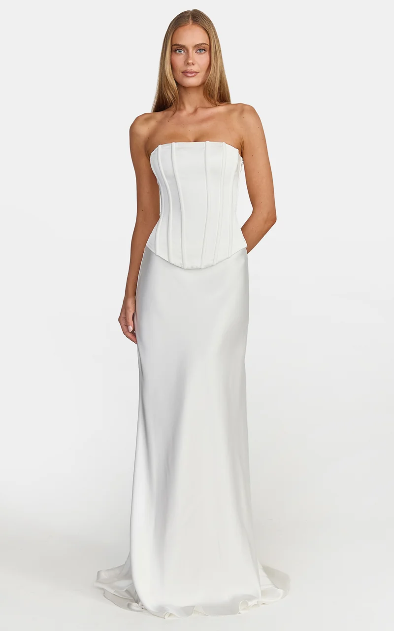 Carrie Maxi Skirt - Bias Cut Skirt With Train in White