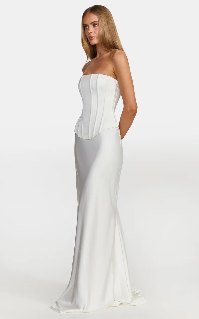 Carrie Maxi Skirt - Bias Cut Skirt With Train in White