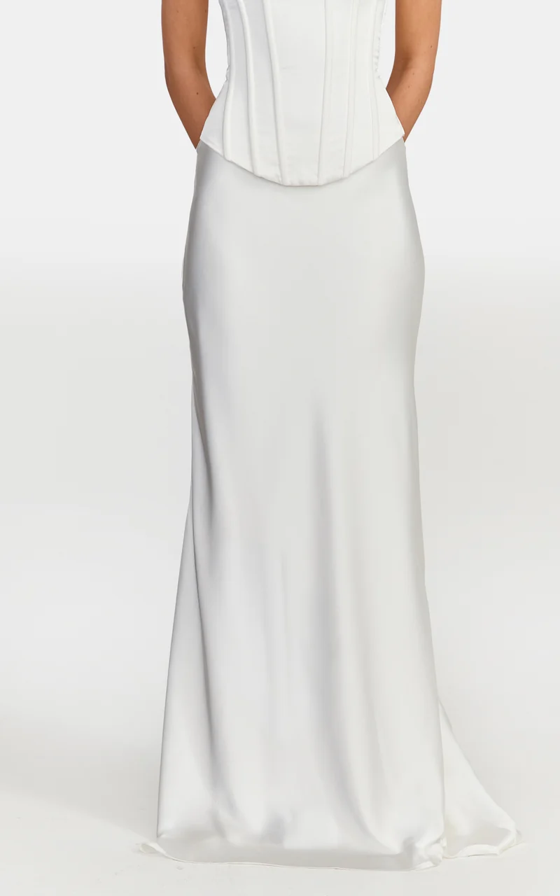 Carrie Maxi Skirt - Bias Cut Skirt With Train in White