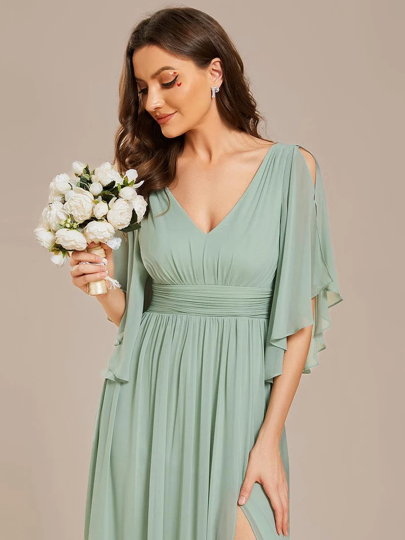ever ELYAN|Robe Curvy en mousseline plissée Col V manches mi-longues