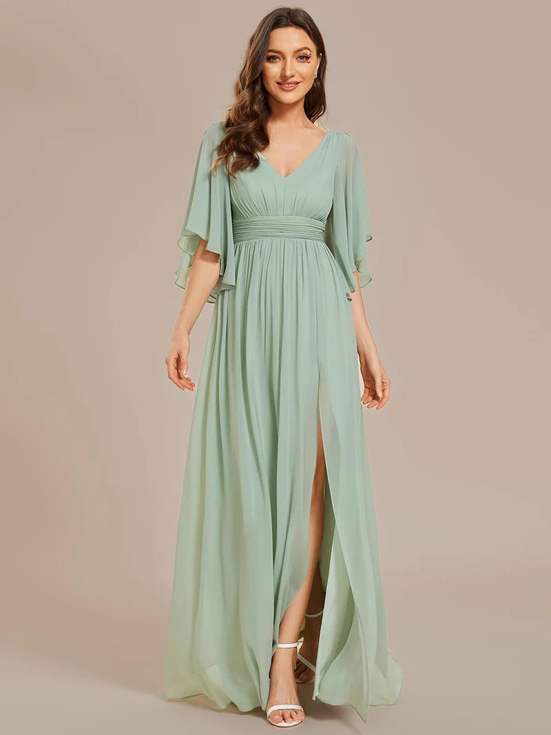 ever ELYAN|Robe Curvy en mousseline plissée Col V manches mi-longues