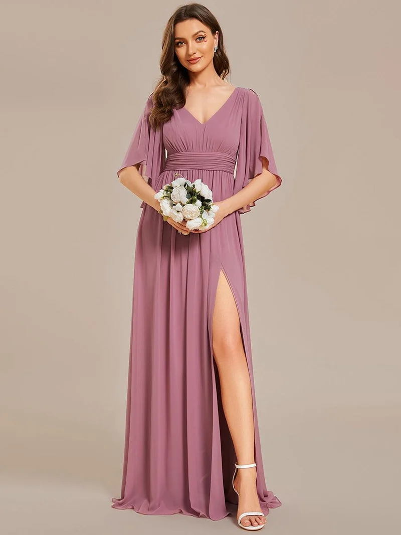 ever ELYAN|Robe Curvy en mousseline plissée Col V manches mi-longues
