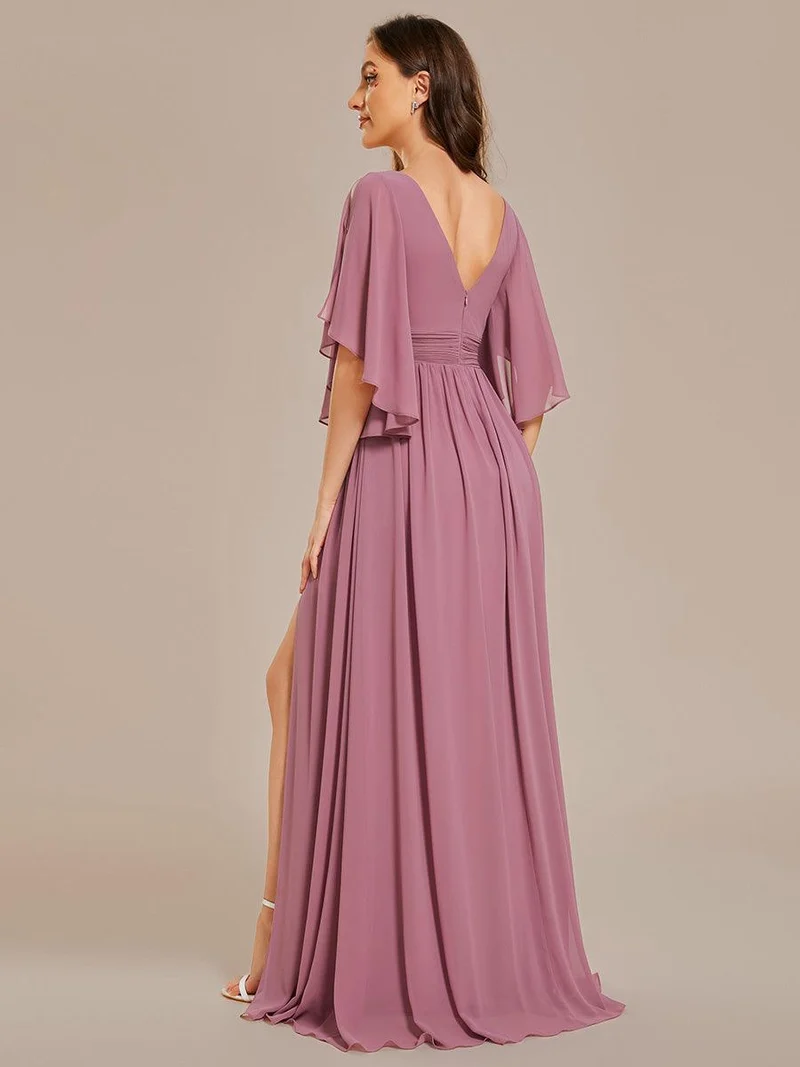 ever ELYAN|Robe Curvy en mousseline plissée Col V manches mi-longues