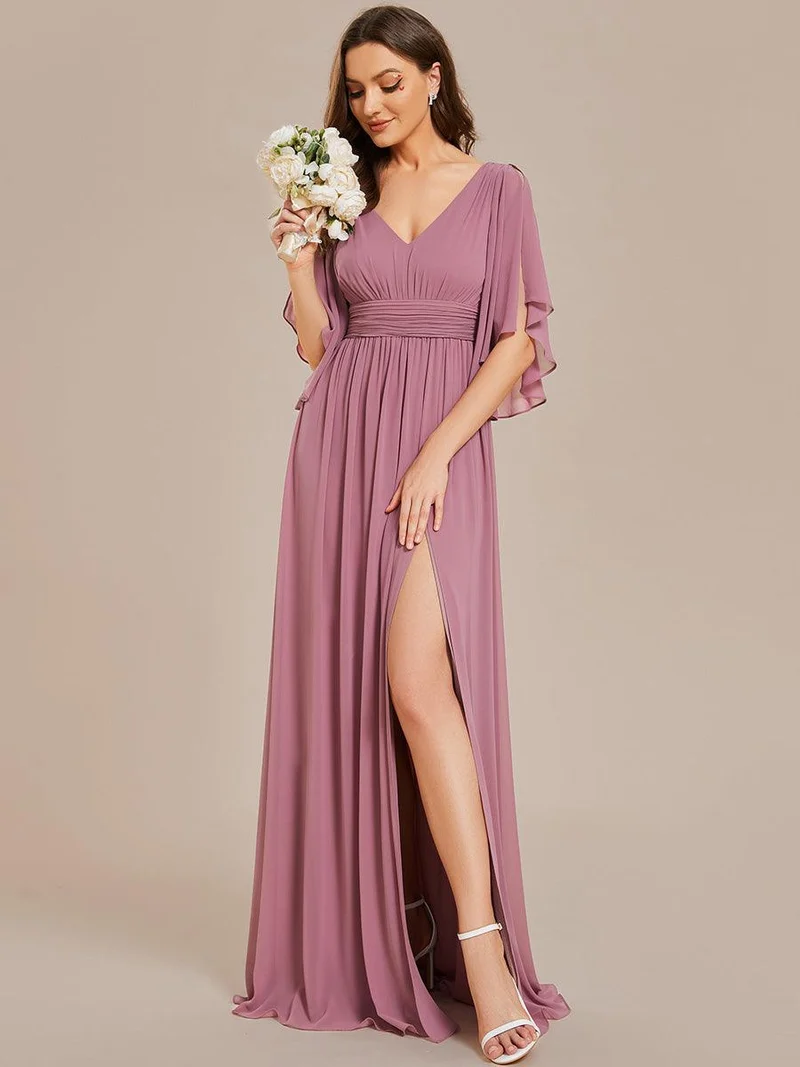 ever ELYAN|Robe Curvy en mousseline plissée Col V manches mi-longues
