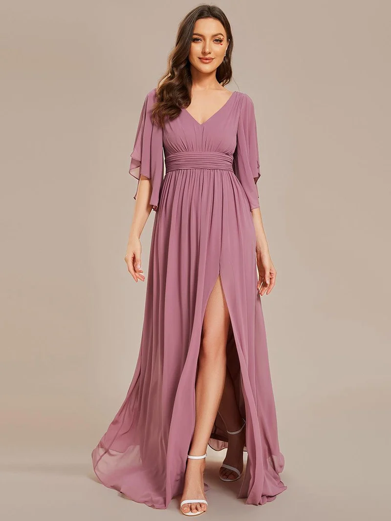 ever ELYAN|Robe Curvy en mousseline plissée Col V manches mi-longues