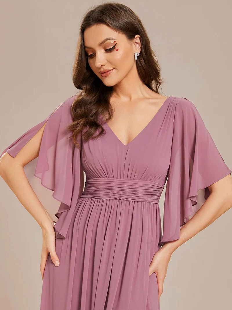 ever ELYAN|Robe Curvy en mousseline plissée Col V manches mi-longues