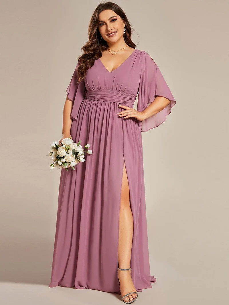 ever ELYAN|Robe Curvy en mousseline plissée Col V manches mi-longues