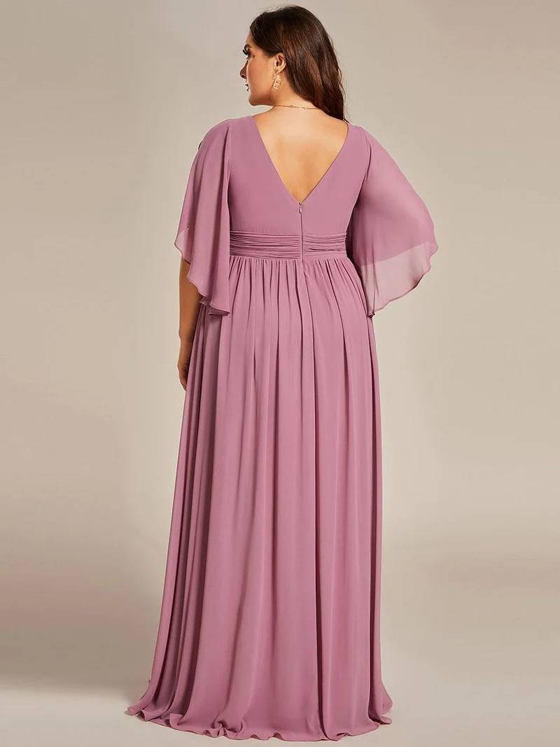 ever ELYAN|Robe Curvy en mousseline plissée Col V manches mi-longues