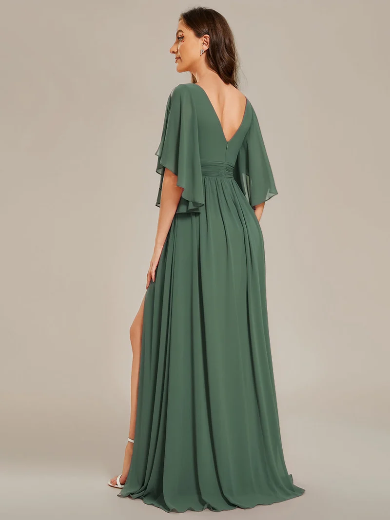 ever ELYAN|Robe Curvy en mousseline plissée Col V manches mi-longues