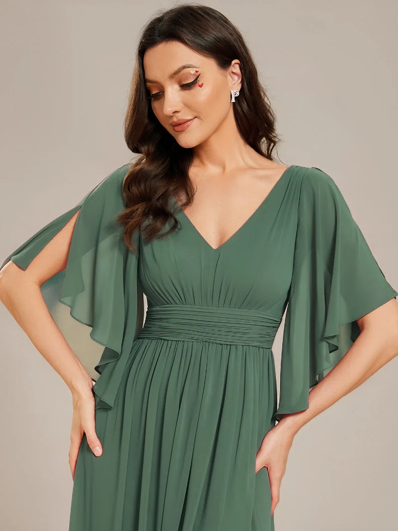 ever ELYAN|Robe Curvy en mousseline plissée Col V manches mi-longues