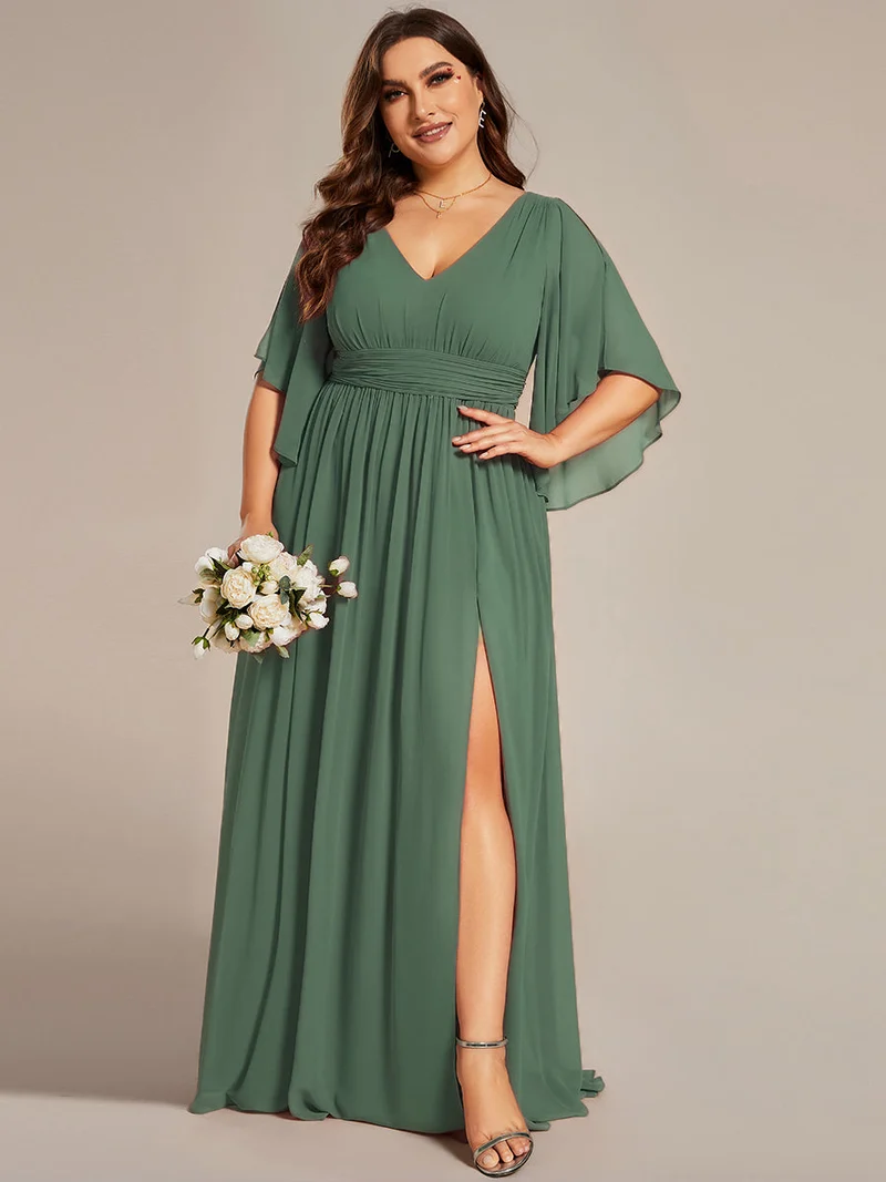 ever ELYAN|Robe Curvy en mousseline plissée Col V manches mi-longues