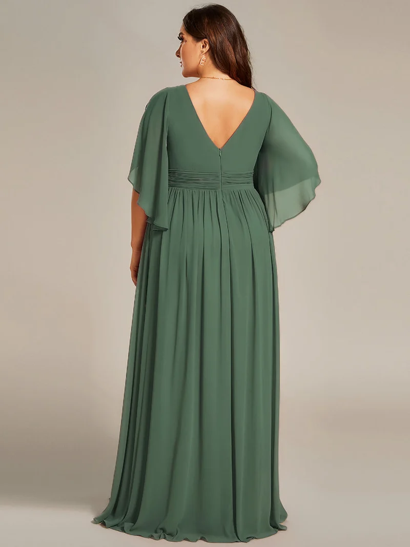 ever ELYAN|Robe Curvy en mousseline plissée Col V manches mi-longues