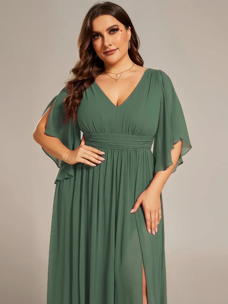 ever ELYAN|Robe Curvy en mousseline plissée Col V manches mi-longues
