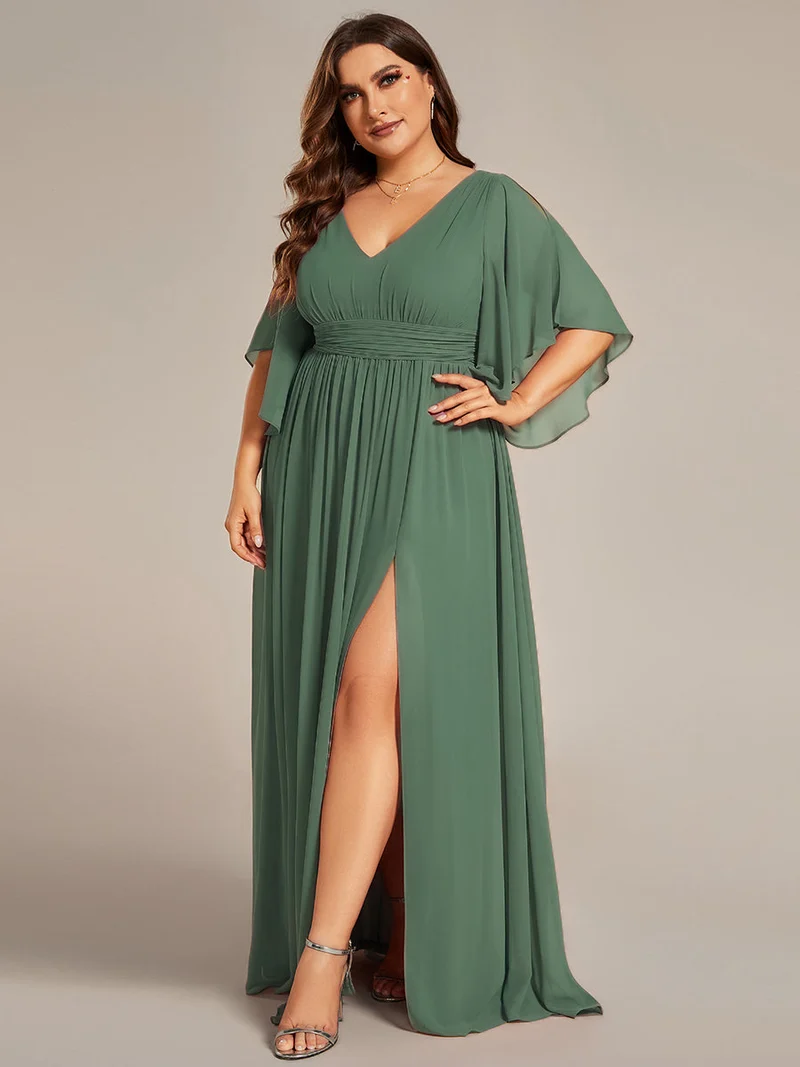 ever ELYAN|Robe Curvy en mousseline plissée Col V manches mi-longues