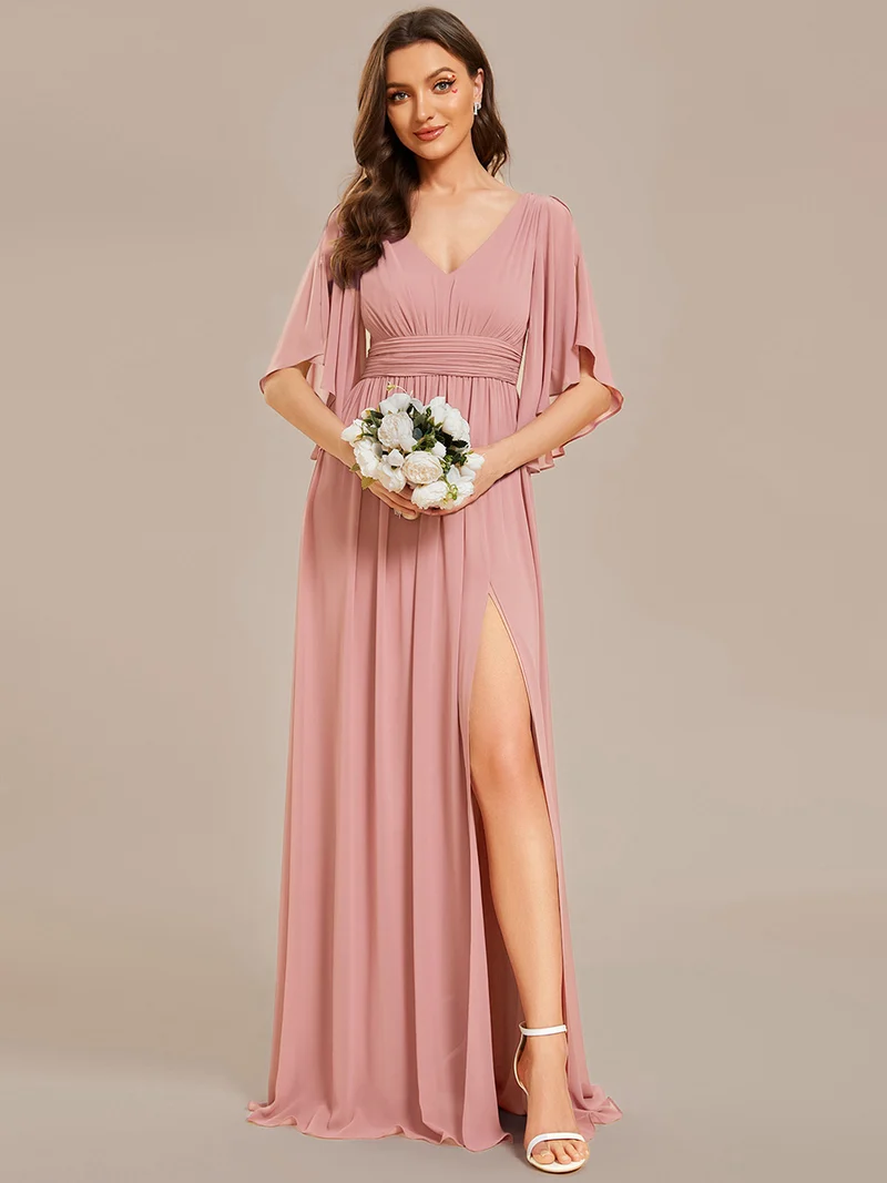 ever ELYAN|Robe Curvy en mousseline plissée Col V manches mi-longues