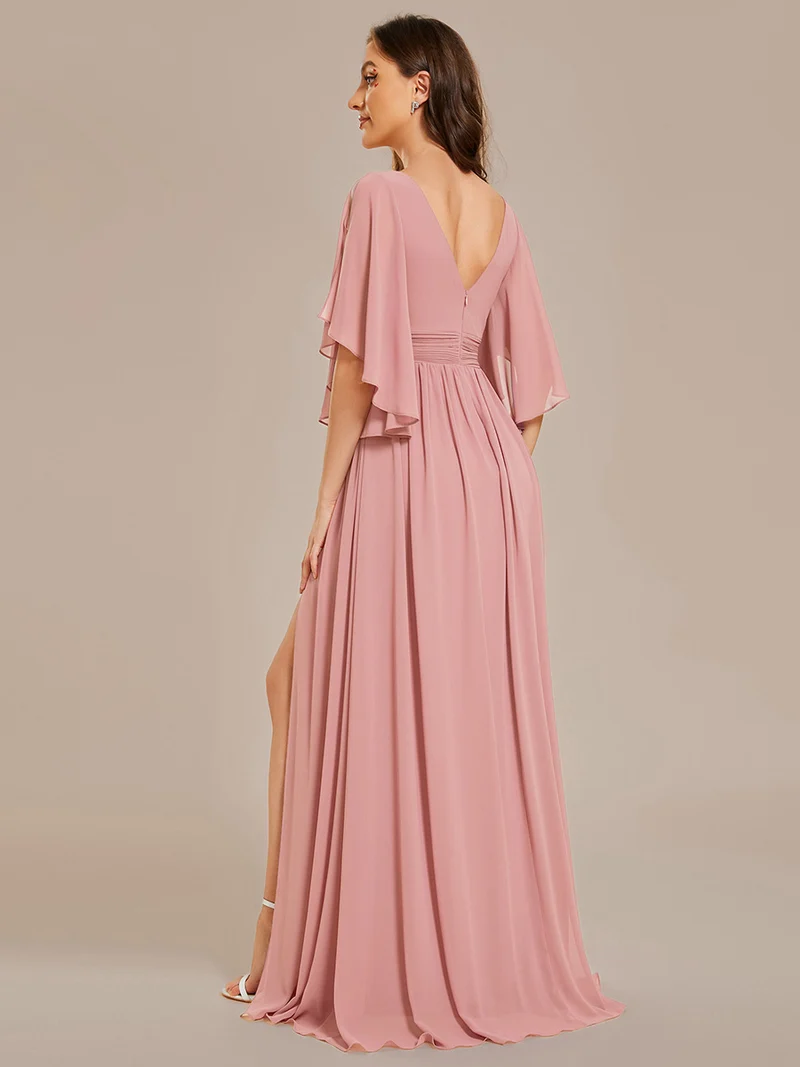 ever ELYAN|Robe Curvy en mousseline plissée Col V manches mi-longues