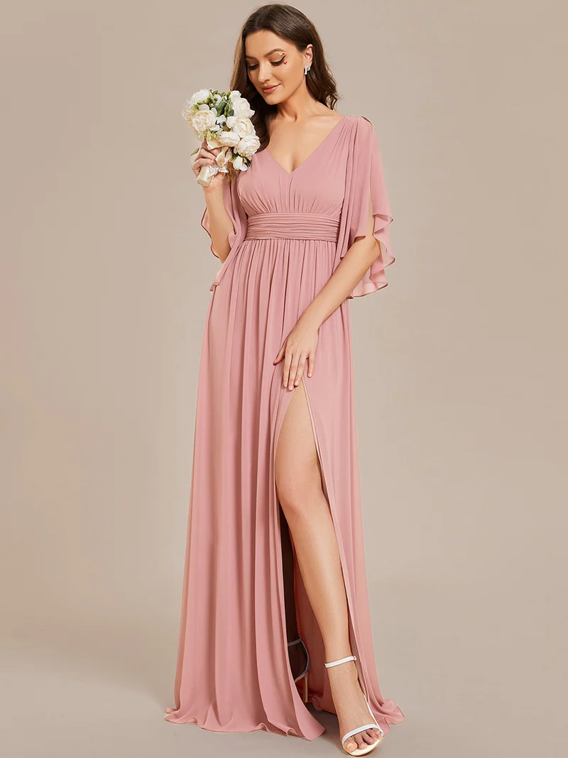ever ELYAN|Robe Curvy en mousseline plissée Col V manches mi-longues