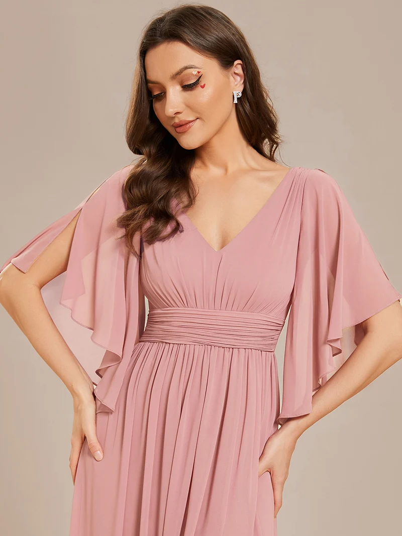 ever ELYAN|Robe Curvy en mousseline plissée Col V manches mi-longues