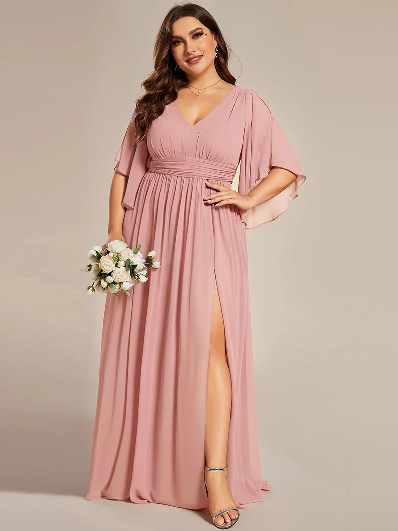 ever ELYAN|Robe Curvy en mousseline plissée Col V manches mi-longues