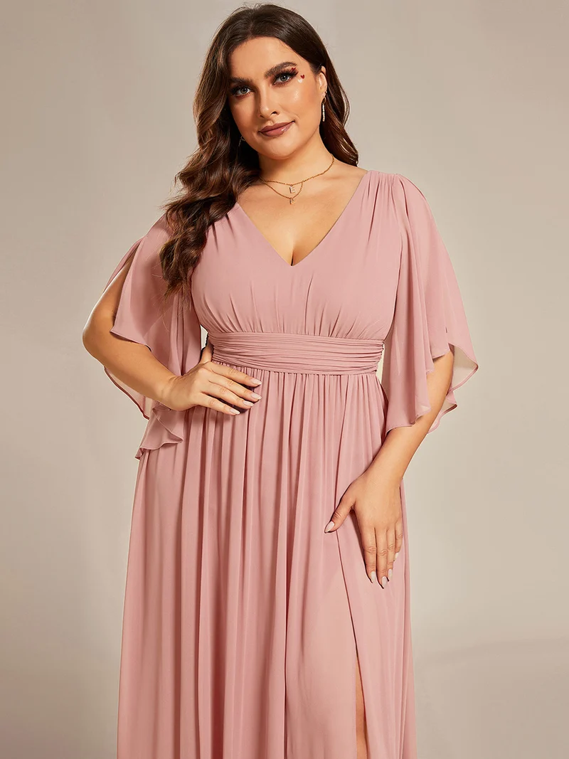 ever ELYAN|Robe Curvy en mousseline plissée Col V manches mi-longues