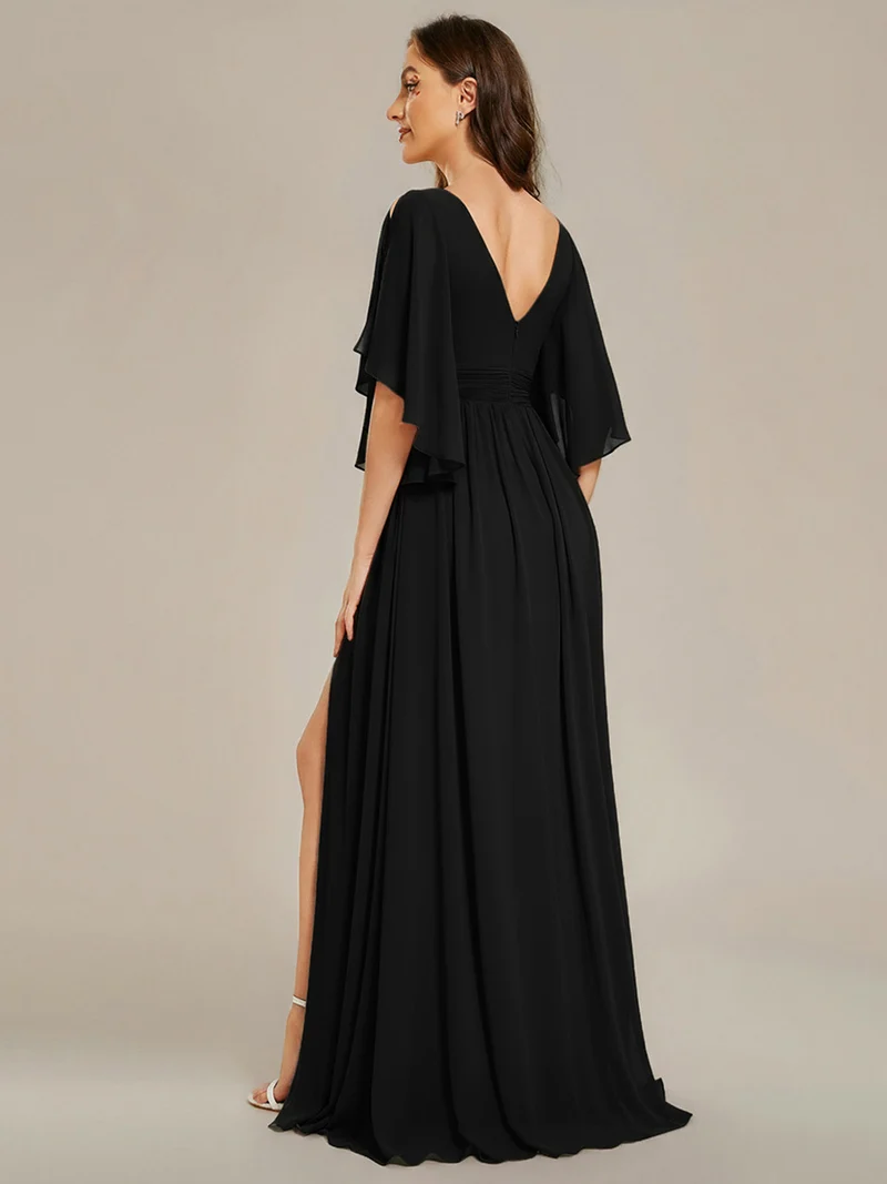 ever ELYAN|Robe Curvy en mousseline plissée Col V manches mi-longues