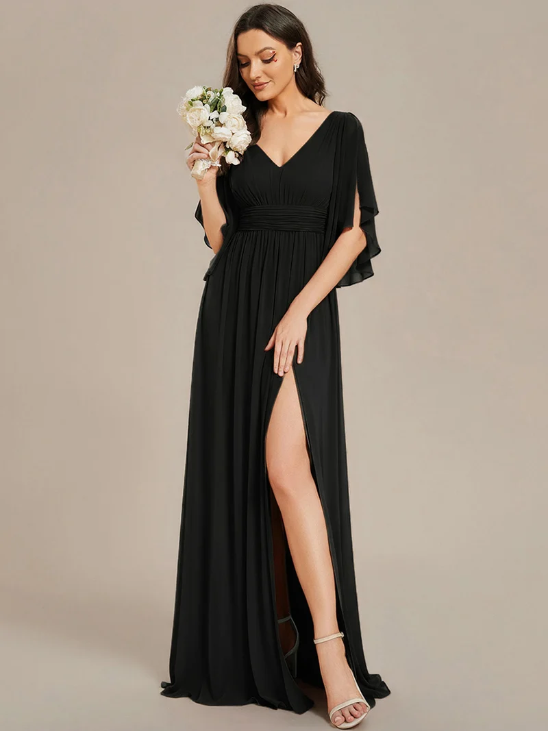 ever ELYAN|Robe Curvy en mousseline plissée Col V manches mi-longues