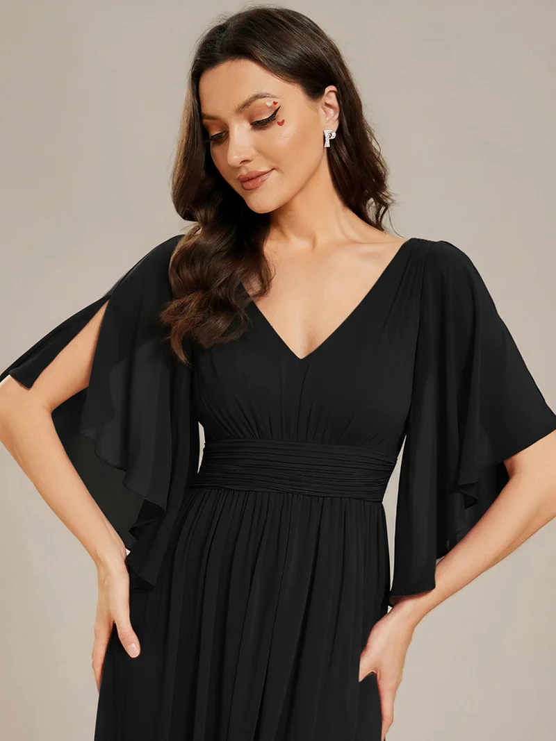ever ELYAN|Robe Curvy en mousseline plissée Col V manches mi-longues
