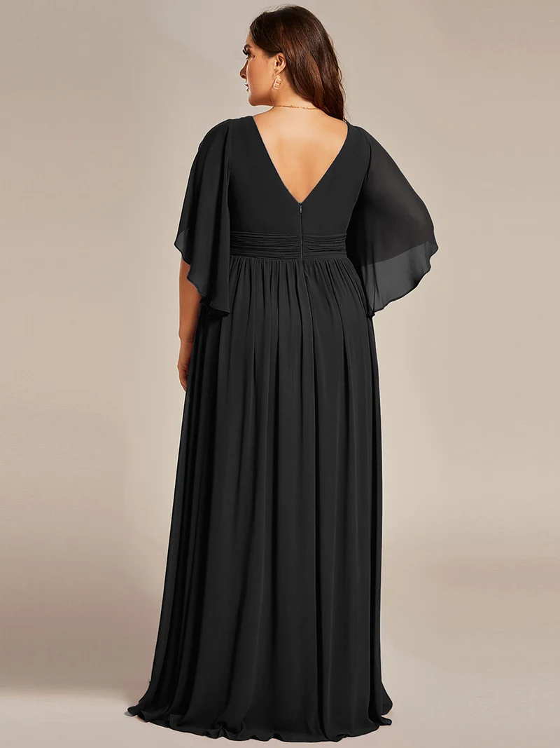 ever ELYAN|Robe Curvy en mousseline plissée Col V manches mi-longues