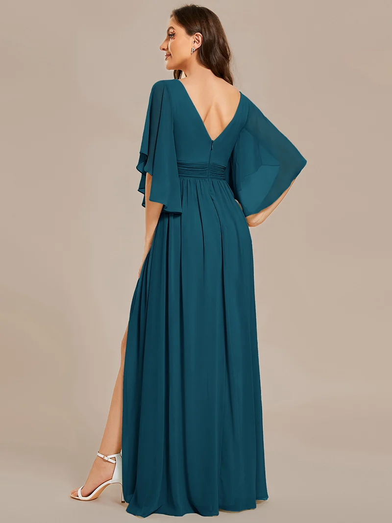 ever ELYAN|Robe Curvy en mousseline plissée Col V manches mi-longues